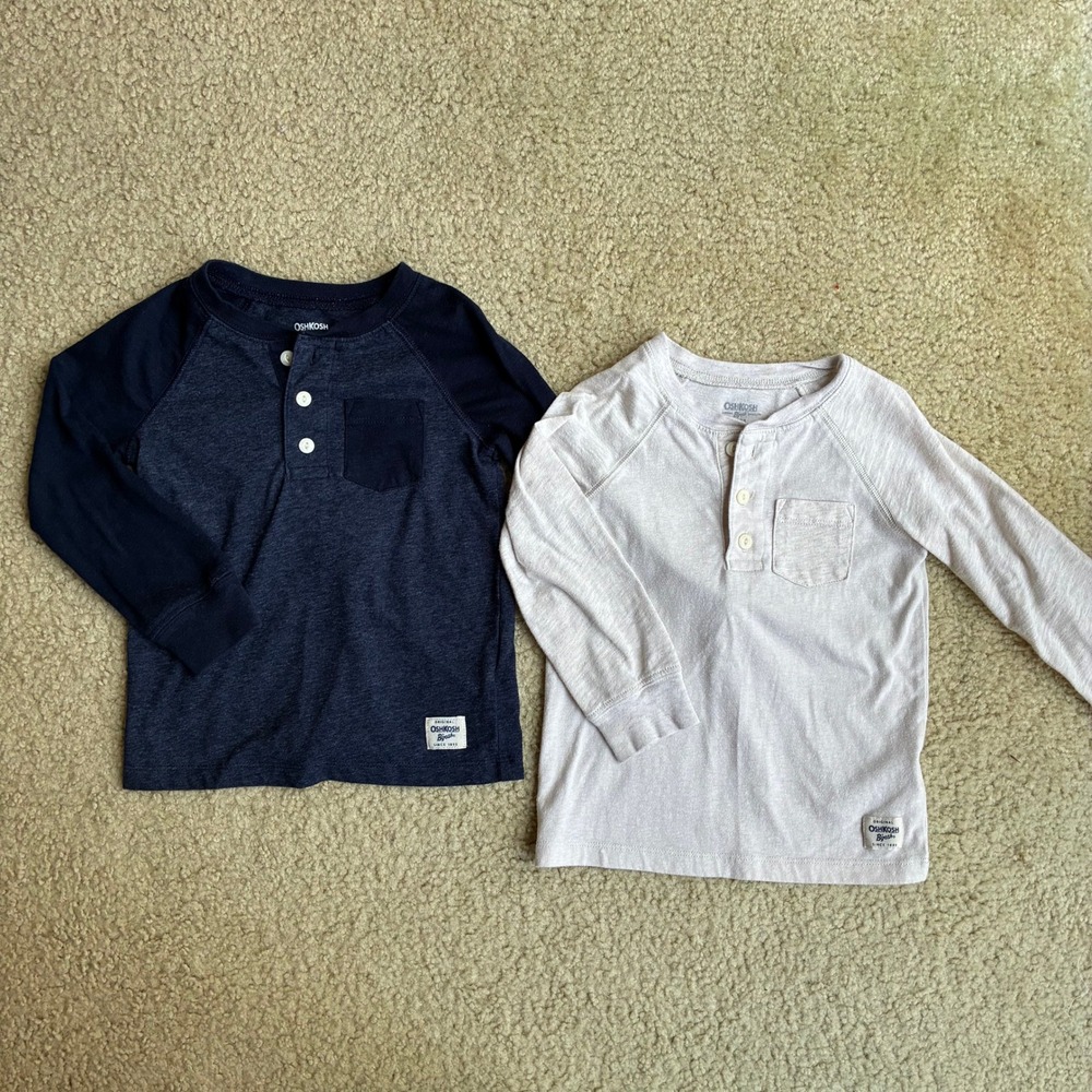 Set of 2 OshKosh Toddler Henley Long Sleeve Shirt 2 Pack 3T Boys Girls Tops EUC
